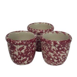 Henn Pottery Vintage‎ Red White Spongeware Pottery Cups Handcrafted Small
